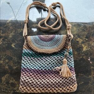 Handmade Multicolor Crochet Crossbody Bag with Tassel